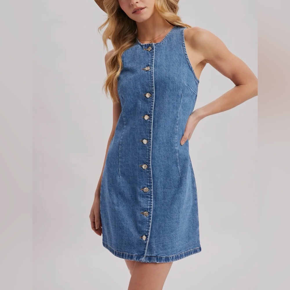 Denim Sleeveless Button-Front Mini Dress